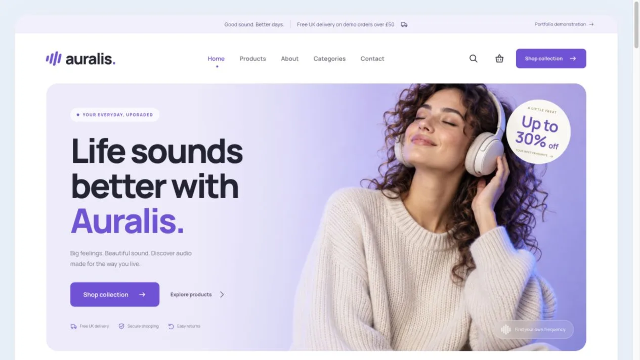 Screenshot of the Auralis demo ecommerce homepage