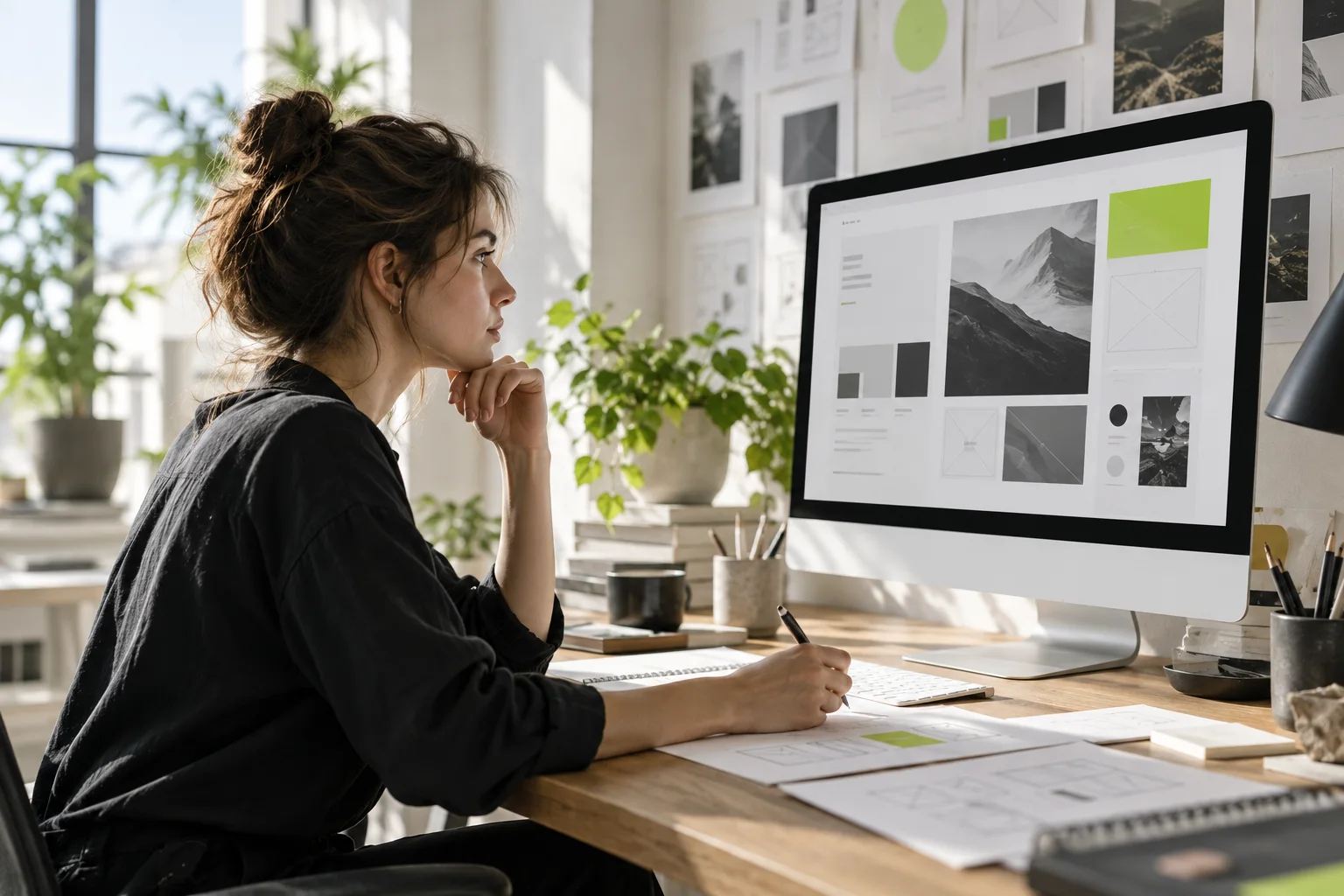 Design studio photography used in an illustrative creative website concept