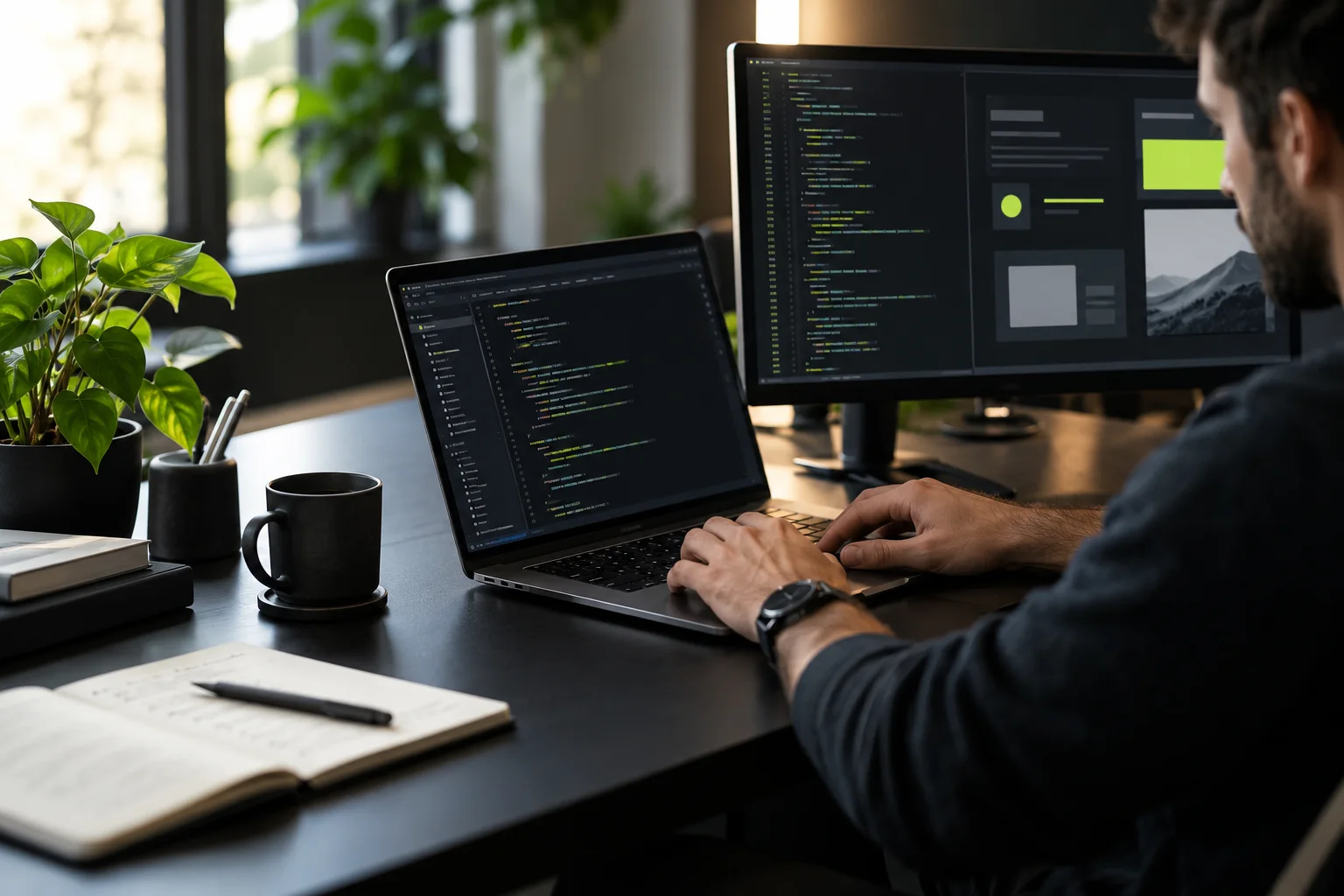 Development workspace photography used in an illustrative ecommerce website concept